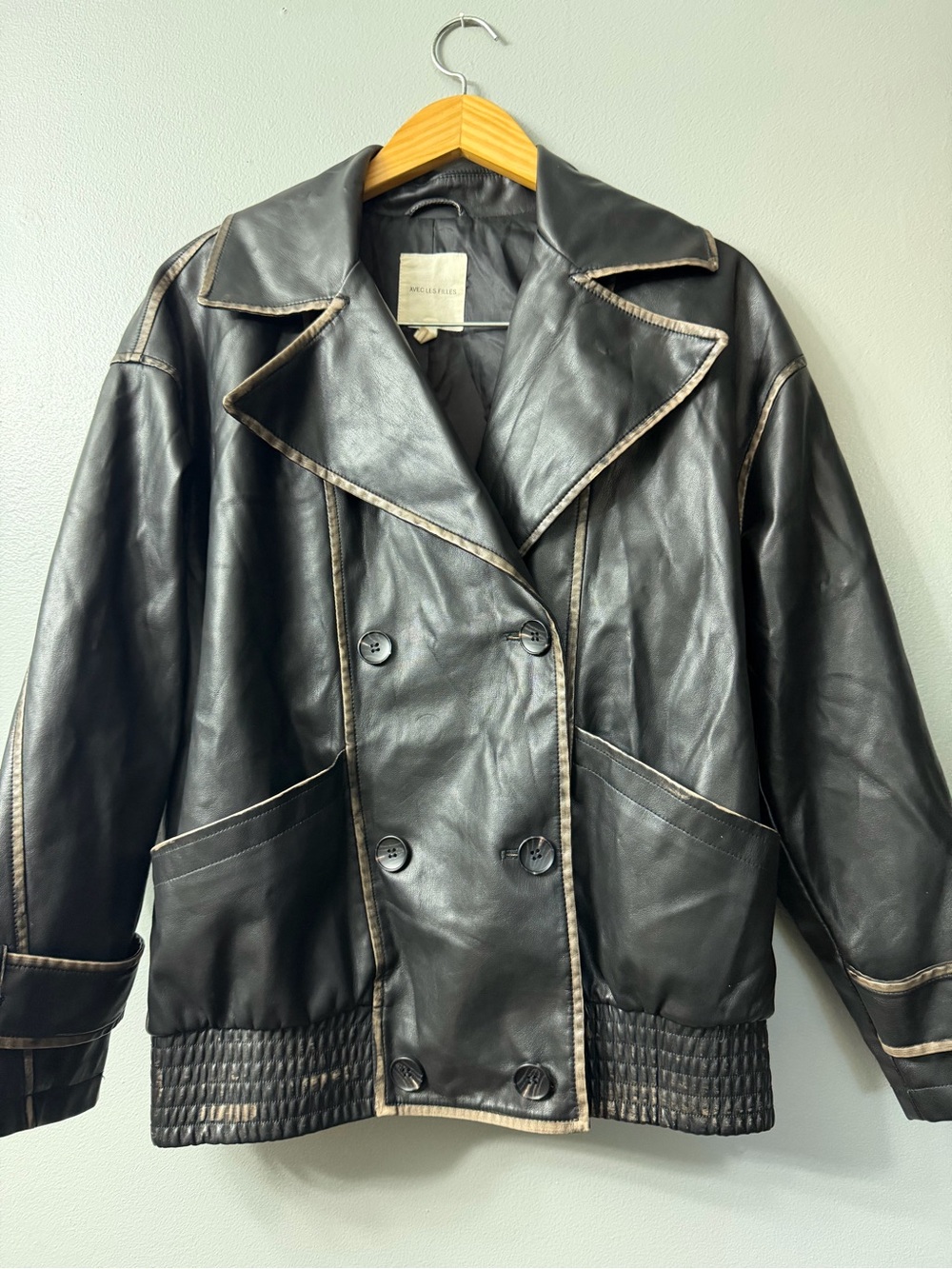 Avec les filles faux leather cropped trench jacket in black